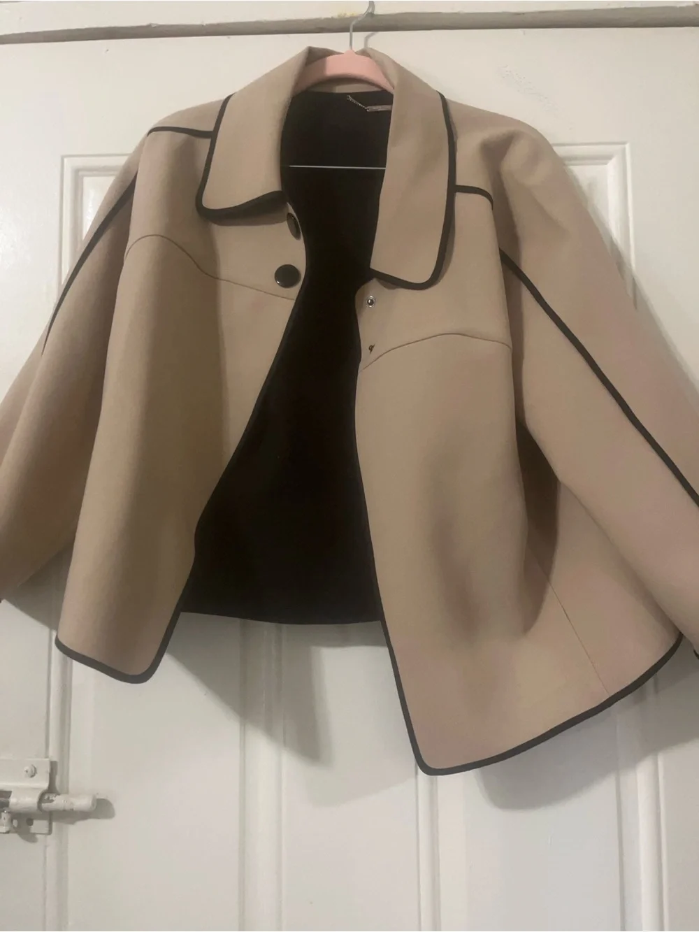 Chico's Taupe Jacket with Black Trim - Picture 6 of 10
